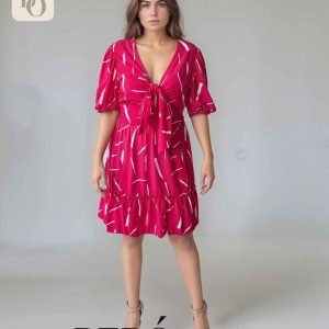 Vestido corto estampado Fucsia