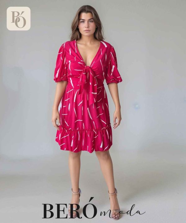 Vestido corto estampado Fucsia