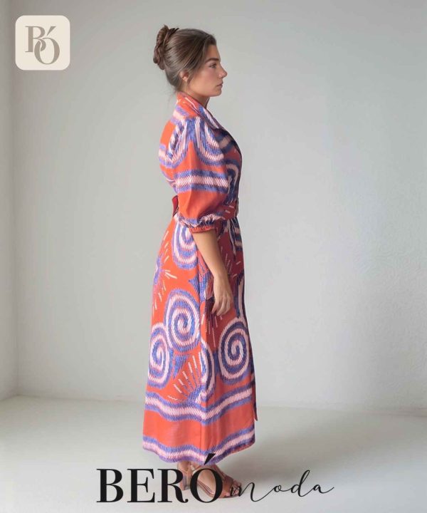 Vestido camisero largo Estampado Étnico con Cinturón - Image 3