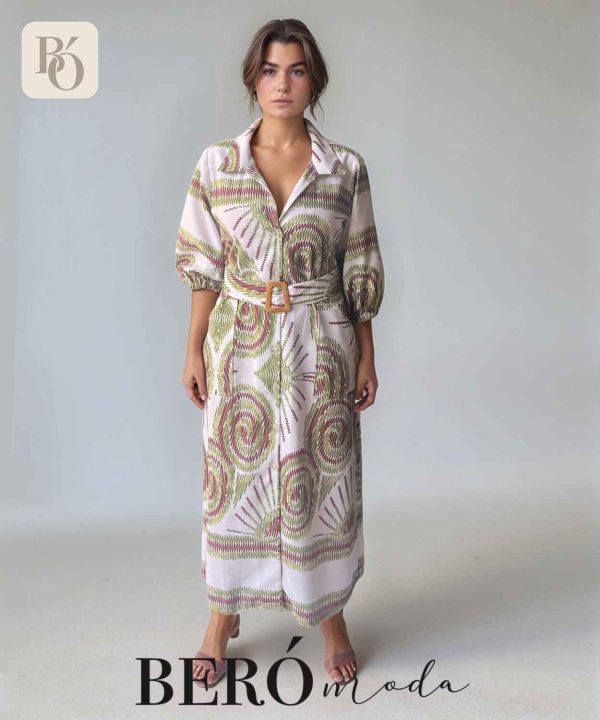 Vestido camisero largo con Estampado en Tonos Tierra