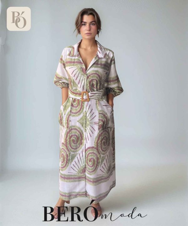 Vestido camisero largo con Estampado en Tonos Tierra - Image 2