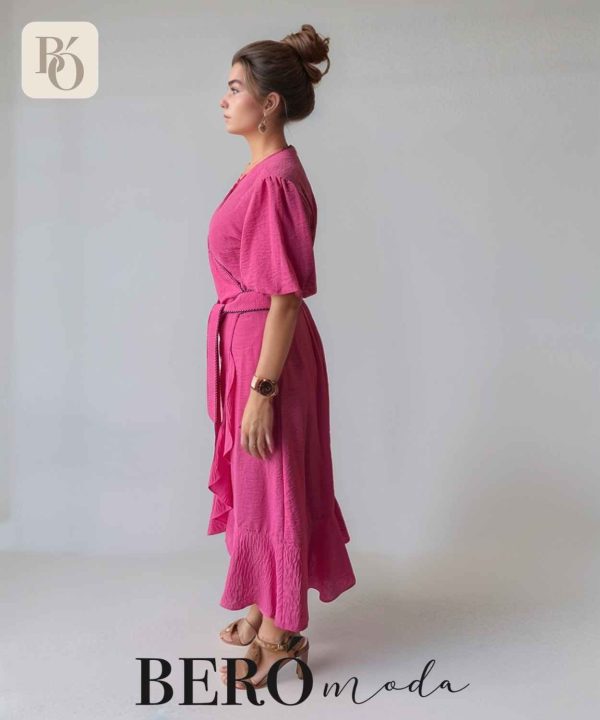 Vestido cruzado fucsia con volantes - Image 2