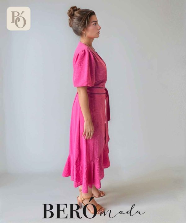 Vestido cruzado fucsia con volantes - Image 3