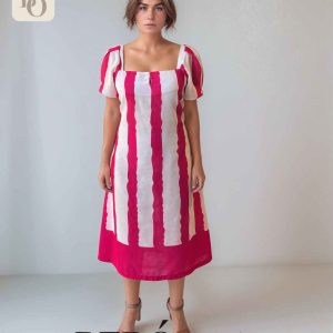 Vestido midi Rayas Fucsia