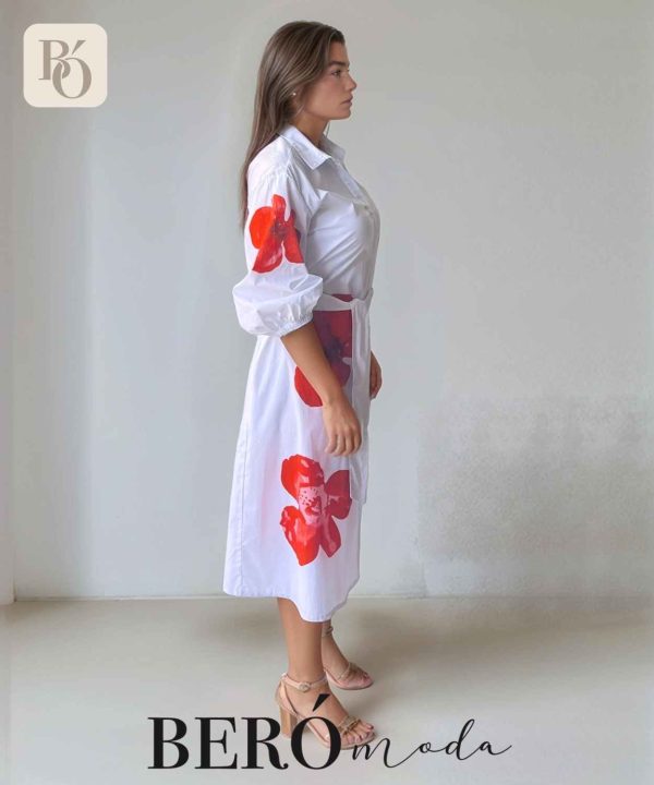 Vestido camisero blanco con estampado floral Rojo - Image 2