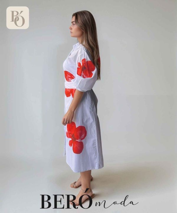 Vestido camisero blanco con estampado floral Rojo - Image 3