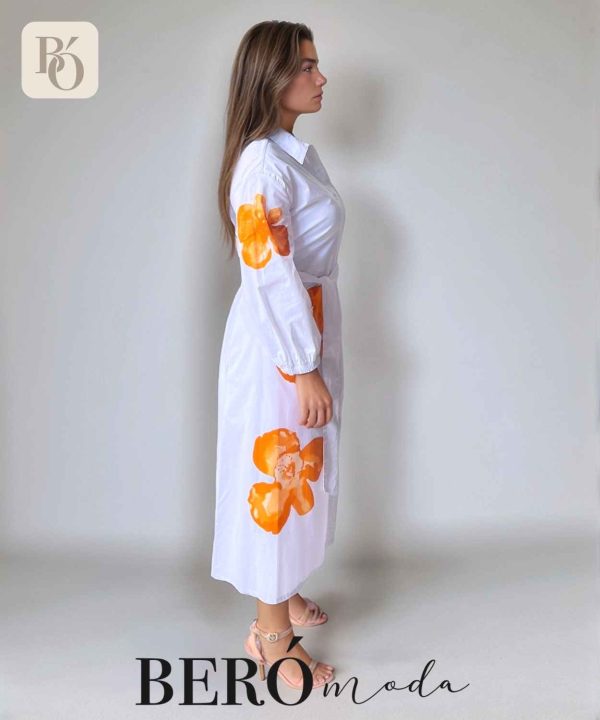 Vestido camisero blanco con estampado floral Naranja - Image 2