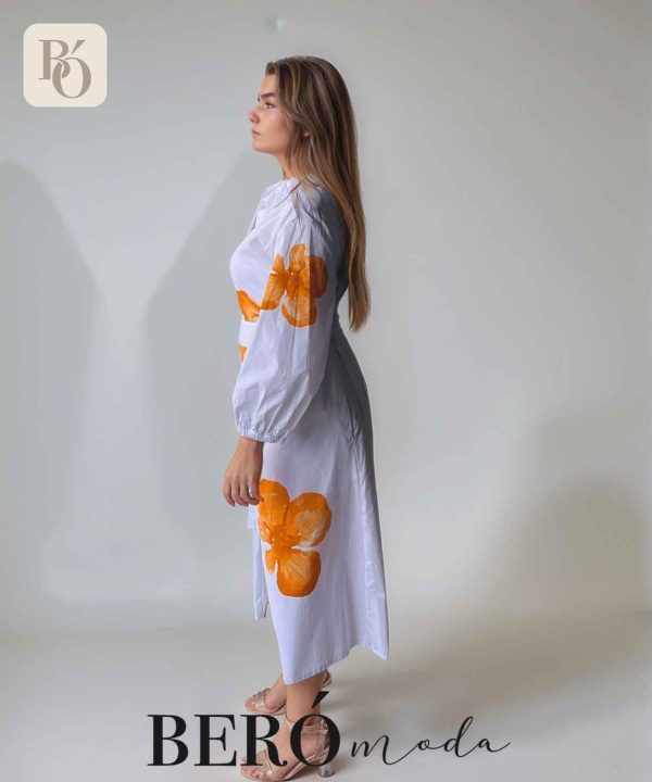Vestido camisero blanco con estampado floral Naranja - Image 3