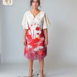 Vestido floral mangas tipo capa