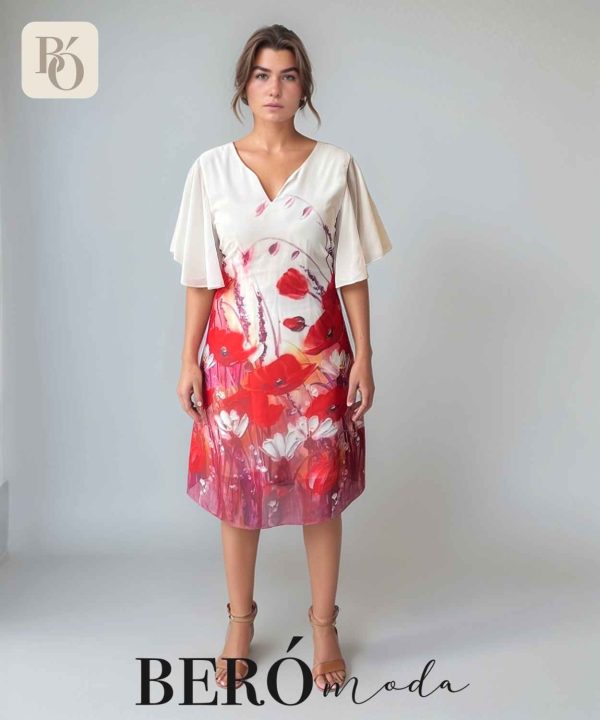 Vestido floral mangas tipo capa