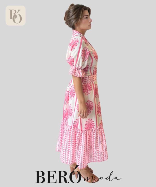 Vestido midi blanco con estampado fucsia - Image 2
