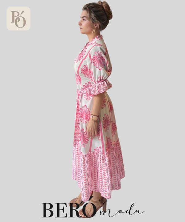 Vestido midi blanco con estampado fucsia - Image 3