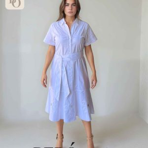Vestido camisero blanco con bordado y cinturón
