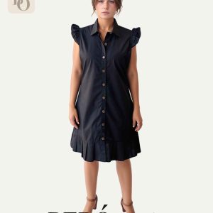 Vestido camisero negro con volantes