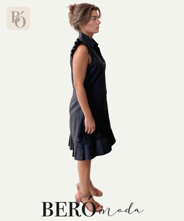 Vestido camisero negro con volantes - Image 2