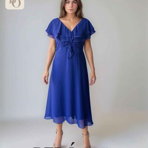 Vestido Chifon Golas Azul Rey