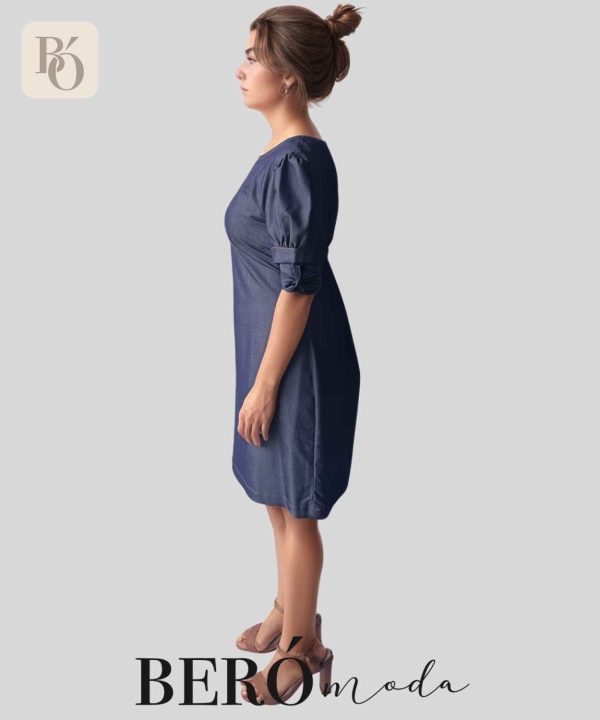 Vestido corto en tono denim con mangas globo - Image 2