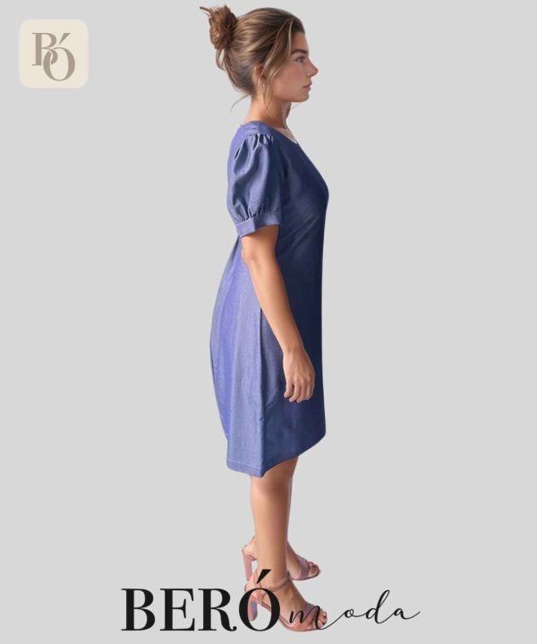 Vestido corto en tono denim con mangas globo - Image 3