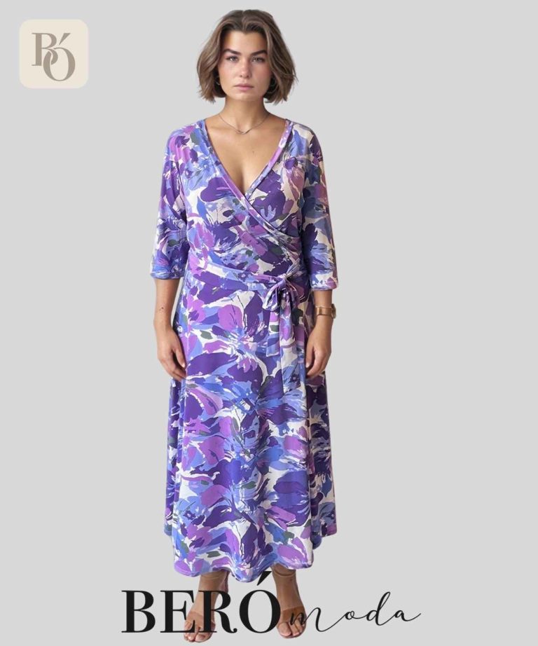 Vestido cruzado floral en tonos lilas